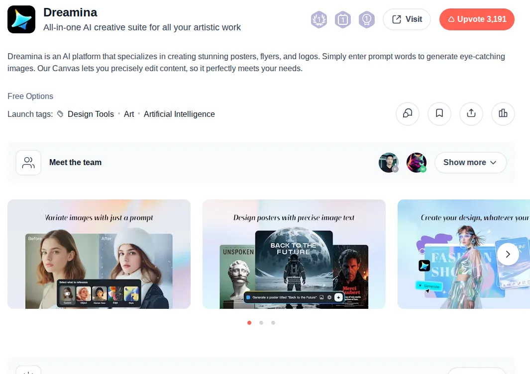 Dreamina product hunt launch